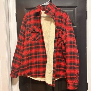 Red plaid flannel button up jacket